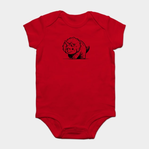 Dinosaur Walking Towards Us, Cute Happy Triceratops Baby Bodysuit by Vinokurio